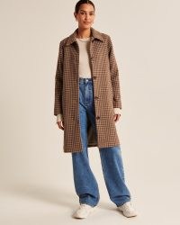 Abercrombie & Fitch Wool-Blend Mod Coat in Brown Plaid – womens tailored check print coats ~ women’s checked outerwear