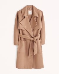 Abercrombie & Fitch Wool-Blend Trench Coat in Brown | womens classic style tie waist winter coats