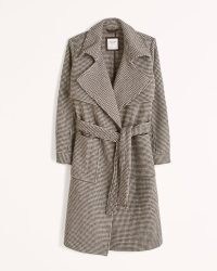Abercrombie & Fitch Wool-Blend Trench Coat Dark brown plaid ~ women’s checked bouble breasted tie waist coats