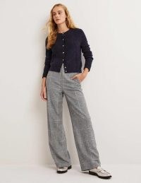 Wool Wide Leg Trousers Charcoal Check / women’s checked relaxed fit pants