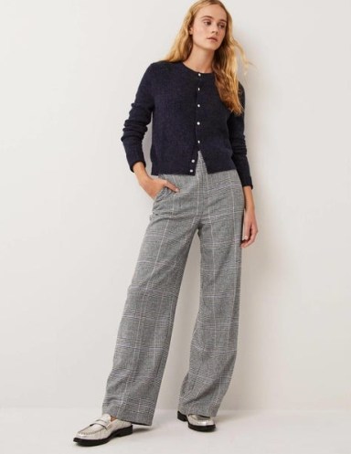 Wool Wide Leg Trousers Charcoal Check / women’s checked relaxed fit pants - flipped