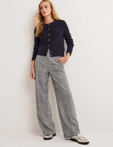 Wool Wide Leg Trousers Charcoal Check / women’s checked relaxed fit pants