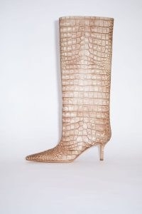 Acne Studios LEATHER EMBOSSED HEELED BOOTS in Powder pink ~ luxe croc effect knee high boot
