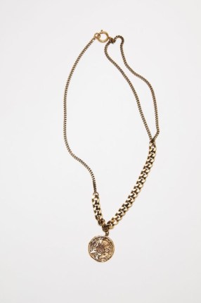 Acne Studios LONG COIN NECKLACE in Antique gold ~ statement charm necklaces with chunky chains - flipped