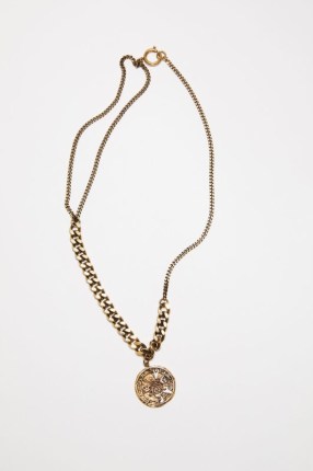 Acne Studios LONG COIN NECKLACE in Antique gold ~ statement charm necklaces with chunky chains