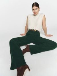 Alyssa High Rise Wide Leg Corduroy Pants in Forest ~ women’s green cord trousers ~ womens high waist front pock cords