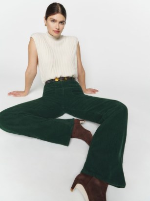 Alyssa High Rise Wide Leg Corduroy Pants in Forest ~ women’s green cord trousers ~ womens high waist front pock cords - flipped