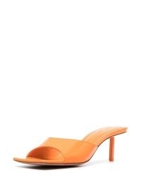 Amina Muaddi Laura 65mm patent-leather sandals in geranium orange / square open toe mules