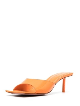 Amina Muaddi Laura 65mm patent-leather sandals in geranium orange / square open toe mules