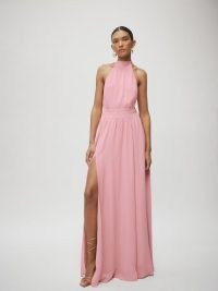 Reformation Andee Dress in Carnation ~ pink halterneck maxi dresses