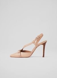 L.K. BENNETT Annette Latte Leather Buckle-Detail Slingbacks – luxe pointed toe slingback shoes – chic vintage style high heels