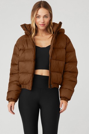 Alo Yoga ASPEN LOVE PUFFER JACKET Cinnamon Brown ~ hooded winter jackets ~ women’s padded outerwear
