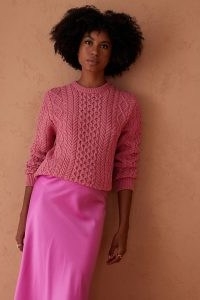 Baye Aran Crew Neck Jumper in Pink | women’s cable knit jumpers