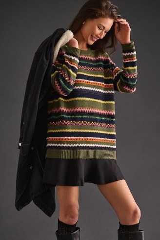 By Anthropologie Layered Sweater Dress | womens striped jumper dresses | on-trend knitted fashion