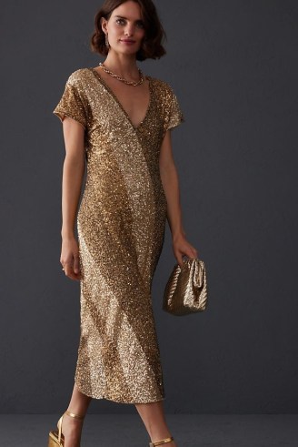 Zoanna Sequin Midi Dress Gold / shimmering sequinned occasion dresses / glamorous party clothes - flipped