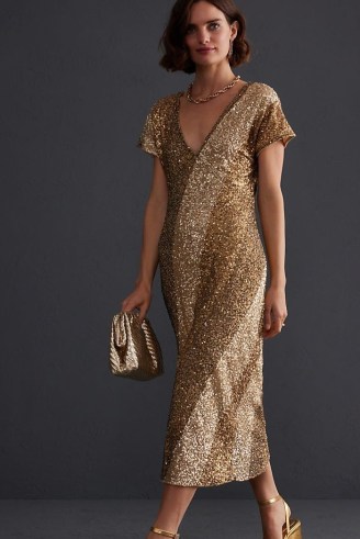 Zoanna Sequin Midi Dress Gold / shimmering sequinned occasion dresses / glamorous party clothes
