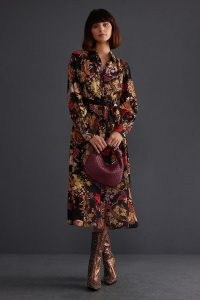 Kachel Mila Shirt Dress / long sleeved button front collared dresses / floral print clothes