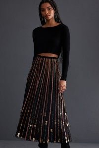 Geisha Designs Sequin Tulle Skirt in Black / striped sequinned sheer overlay occasion skirts