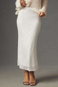 Endless Rose Sequin Skirt in White – luxe look sheer overlay sequinned skirts – anthropologie evening fashion