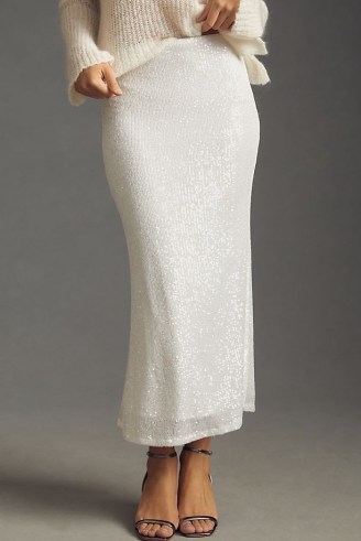 Endless Rose Sequin Skirt in White – luxe look sheer overlay sequinned skirts – anthropologie evening fashion - flipped