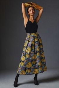 Eva Franco Printed Skirt Yellow Motif / floral textured midi skirts