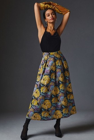 Eva Franco Printed Skirt Yellow Motif / floral textured midi skirts