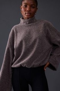 Beyond Yoga Back East Pullover in Brown / women’s high neck wide sleeved pullovers / slouchy lounge tops