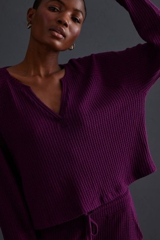 Beyond Yoga Free Style Pullover in Purple / boxy waffle knit lounge tops - flipped