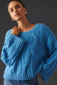 Maeve Oversized Cable-Knit Jumper in Blue | women’s chunky round neck jumpers