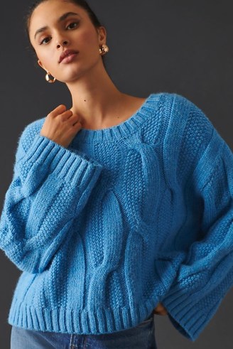Maeve Oversized Cable-Knit Jumper in Blue | women’s chunky round neck jumpers