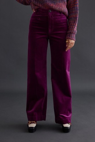 Maeve Colette Corduroy Wide-Leg Trousers in Grape ~ women’s casual purple cords