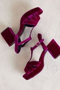 Esska Charlie Velvet Heeled Sandals in Pink | plush retro T-bar platforms