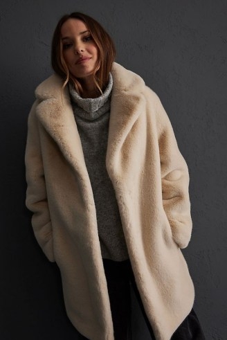 Anthropologie Faux Fur Coat in Ivory / winter glamour / glamorous coats - flipped