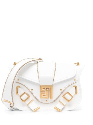 Balmain Blaze crossbody bag in white leather / buckle detail shoulder bags / luxe designer handbags / statement gold hardware - flipped