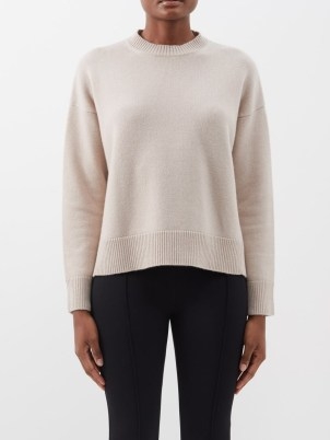 S MAX MARA Venezia sweater in beige | women’s luxe wool and cashmere blend sweaters | womens crew neck split back hem jumpers - flipped