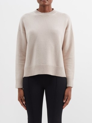 S MAX MARA Venezia sweater in beige | women’s luxe wool and cashmere blend sweaters | womens crew neck split back hem jumpers