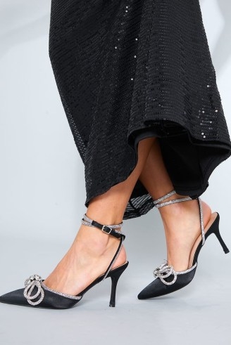 IN THE STYLE BLACK DIAMANTE DETAIL HEEL / double bow embellished ankle strap pumps / glamorous party heels / pointed toe evening shoes / footwear inspired by MACH & MACH