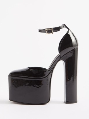 VALENTINO GARAVANI Discobox 180 leather platform pumps in black / glossy ankle strap platforms / glamorous retro shoes / high block heels / 70s style disco footwear