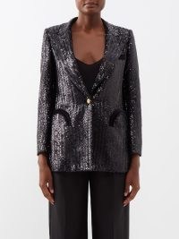 BLAZÉ MILANO Everyday single-breasted sequinned blazer in black – womens sparkling occasion blazers – women’s glittering sequinned evening jackets