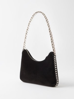 STELLA MCCARTNEY Falabella crystal-embellished velvet shoulder bag in black – luxe chunky chain strap handbags – matchesfashion - flipped