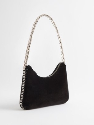 STELLA MCCARTNEY Falabella crystal-embellished velvet shoulder bag in black – luxe chunky chain strap handbags – matchesfashion