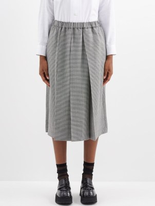 COMME DES GARÇONS GIRL Houndstooth check pleated wool midi skirt | women’s black and white dogtooth checked skirts - flipped