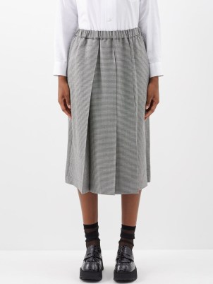 COMME DES GARÇONS GIRL Houndstooth check pleated wool midi skirt | women’s black and white dogtooth checked skirts