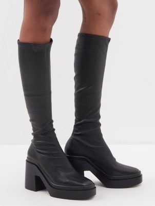 CLERGERIE Nelly 110 stretch-leather knee-high boots in black / chunky platforms / skinny leg / block heel - flipped