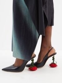 LOEWE Rose-heel 100 slingback leather pumps in black ~ floral heels ~ occasion slingbacks