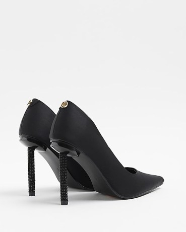 RIVER ISLAND BLACK SATIN EMBELLISHED HEELED COURT SHOES ~ luxe style courts - flipped