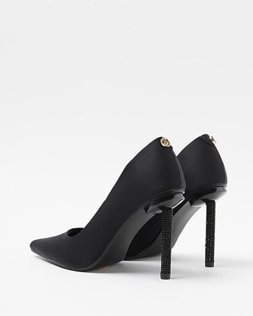 RIVER ISLAND BLACK SATIN EMBELLISHED HEELED COURT SHOES ~ luxe style courts