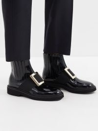 ROGER VIVIER Viv Rangers buckled patent-leather boots in black | women’s glossy oversized statement buckle boot