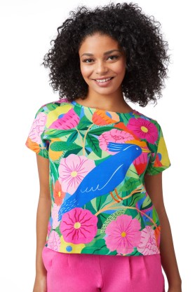 gorman x Agathe Singer Blue Bird Tee / women’s bold print relaxed fit T-shirts / floral short sleeve organic cotton T-shirt