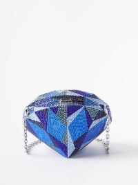 JUDITH LEIBER Diamond Sapphire crystal-embellished clutch bag in blue – occasion bags in the shape of cut precious stones – small luxe event handbags
